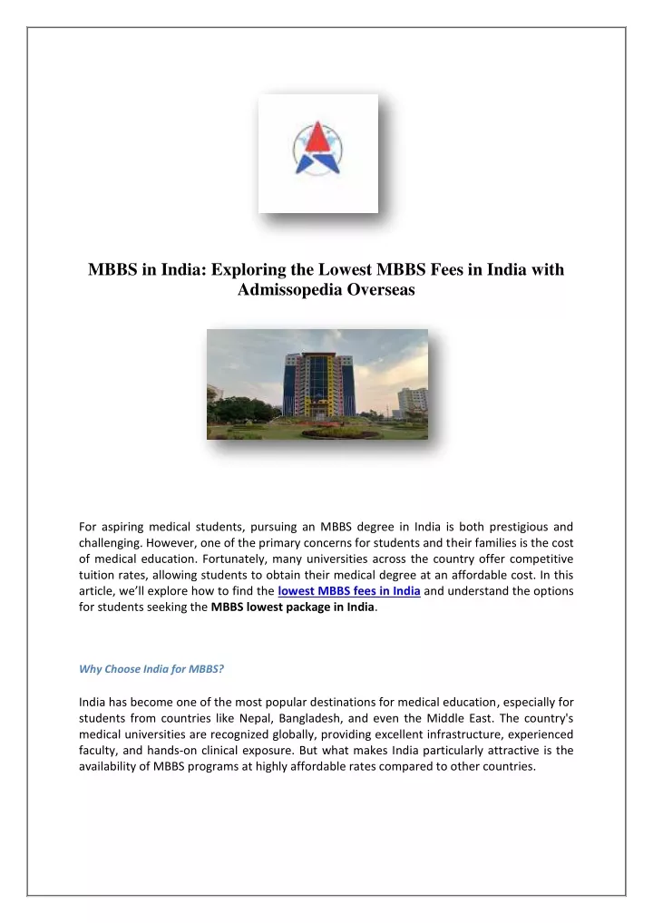 mbbs in india exploring the lowest mbbs fees