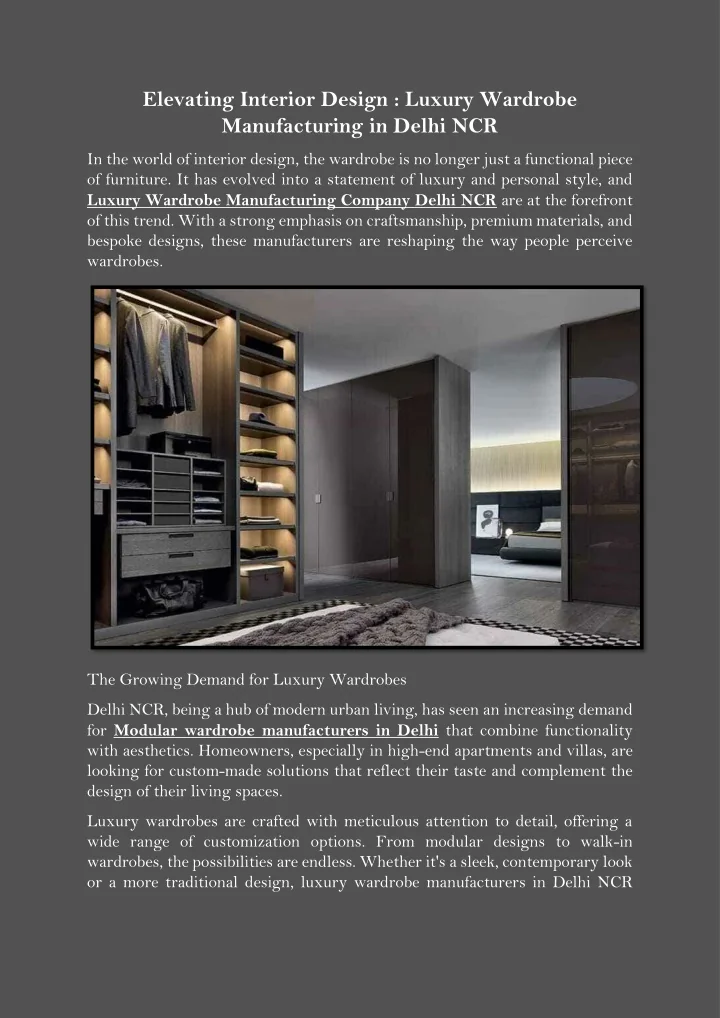 PPT - Elevating Interior Design Luxury Wardrobe Manufacturing in Delhi ...
