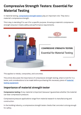 Compressive Strength Testers Essential for Material Testing