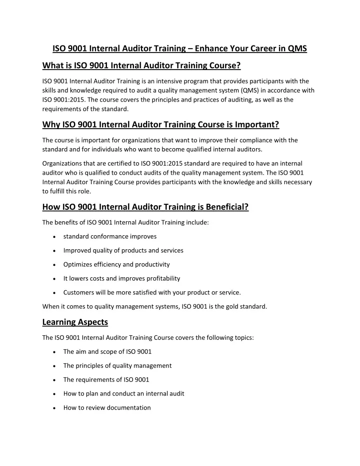 iso 9001 internal auditor training enhance your