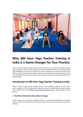 Why 300 Hour Yoga Teacher Training in India is a Game-Changer for Your Practice