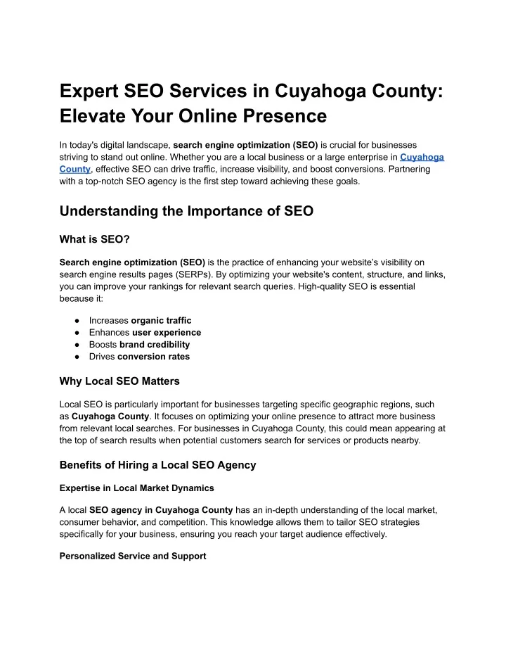 expert seo services in cuyahoga county elevate