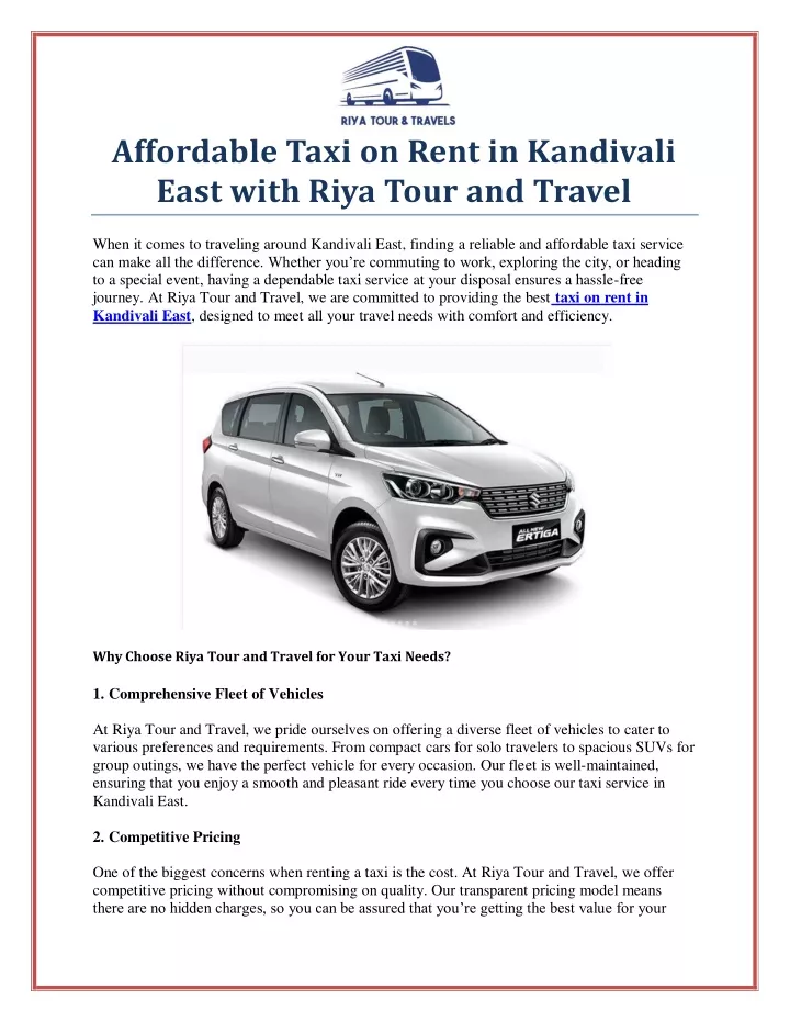 affordable taxi on rent in kandivali east with