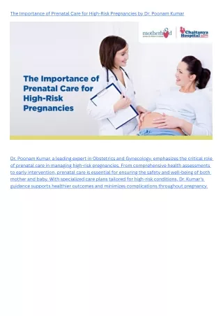 The Importance of Prenatal Care for High-Risk Pregnancies by Dr. Poonam Kumar