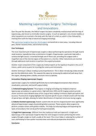 Mastering Laparoscopic Surgery Techniques and Innovations