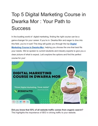Digital Marketing Course in Dwarka Mor _ Your Path to Success