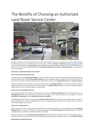 The Benefits of Choosing an Authorized Land Rover Service Center