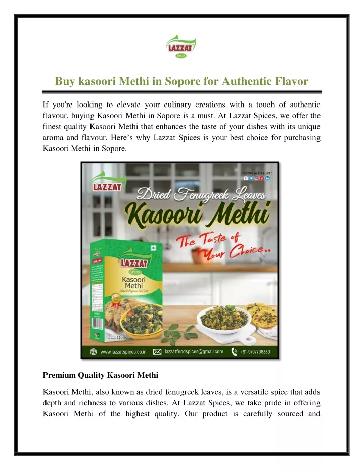 buy kasoori methi in sopore for authentic flavor