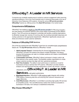 Office24by7: A Leader in IVR Services