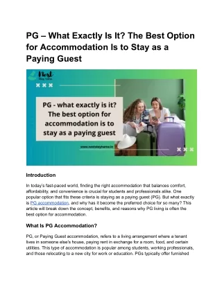 PG – What Exactly Is It_ The Best Option for Accommodation Is to Stay as a Paying Guest