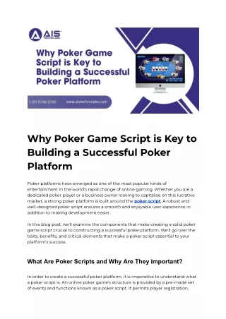 Why Poker Game Script is Key to Building a Successful Poker Platform