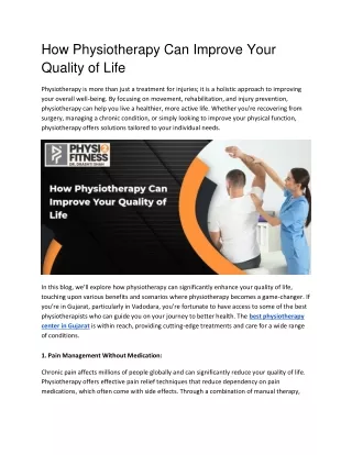 How Physiotherapy Can Improve Your Quality of Life