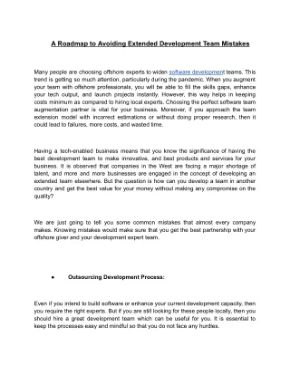 ARoadmap to Avoiding Extended Development Team Mistakes