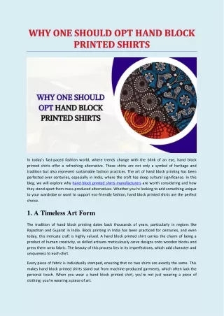 WHY ONE SHOULD OPT HAND BLOCK PRINTED SHIRTS