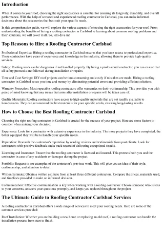 Choosing the Right Accessories for Your Roof with a Carlsbad Contractor