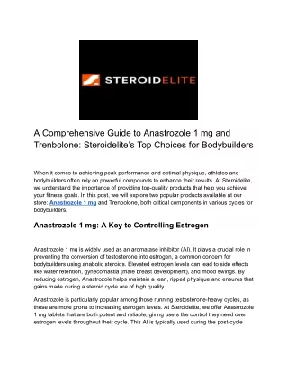 A Comprehensive Guide to Anastrozole 1 mg and Trenbolone_ Steroidelite’s Top Choices for Bodybuilders