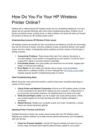 How Do You Fix Your HP Wireless Printer Online