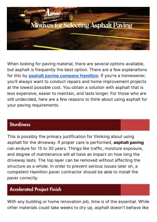 Motives for Selecting Asphalt Paving