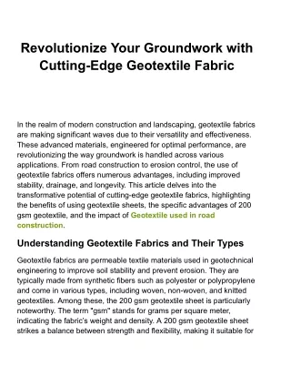 Geotextile Sheets: The Invisible Heroes of Soil Stabilization