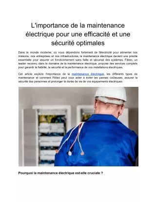 l importance de la maintenance lectrique pour