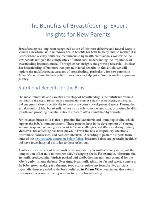 The Benefits of Breastfeeding: Expert Insights for New Parents