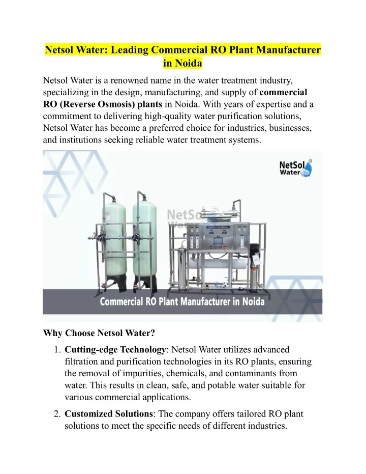 netsol water leading commercial ro plant