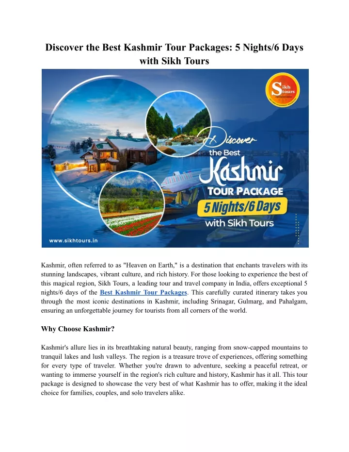 discover the best kashmir tour packages 5 nights