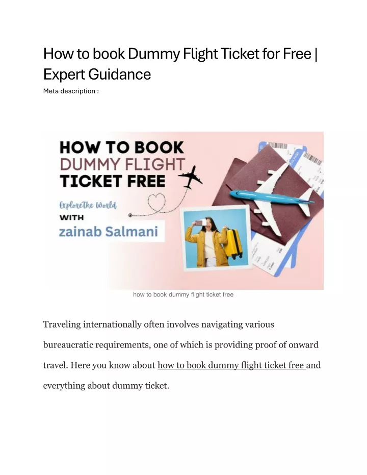 how to book dummy flight ticket for free expert