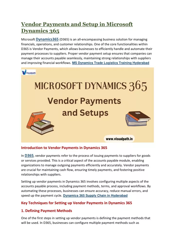 vendor payments and setup in microsoft dynamics