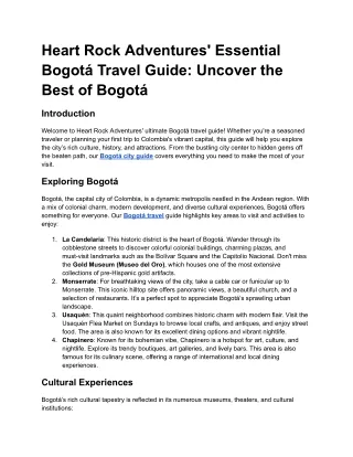 Heart Rock Adventures' Essential Bogotá Travel Guide_ Uncover the Best of Bogotá