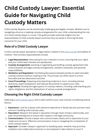 Child Custody Lawyer Essential Guide for Navigating Child Custody Matters