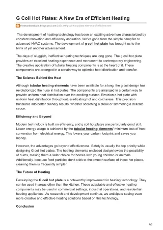 G Coil Hot Plates A New Era of Efficient Heating