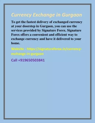 Currency Exchange in Gurgaon