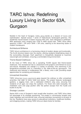 tarc ishva redefining luxury living in sector
