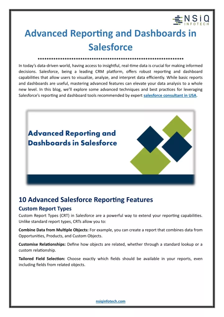 advanced reporting and dashboards in salesforce