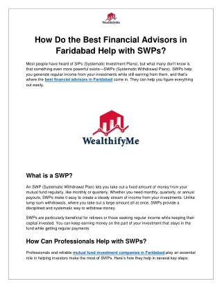 how do the best financial advisors in faridabad