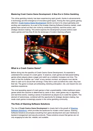 mastering crash casino game development