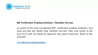 rtl verification training institutes takshila