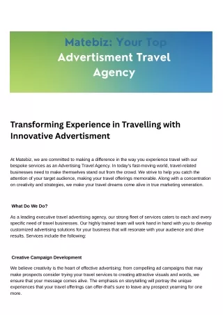 Matebiz Your Premier Advertising Travel Agency