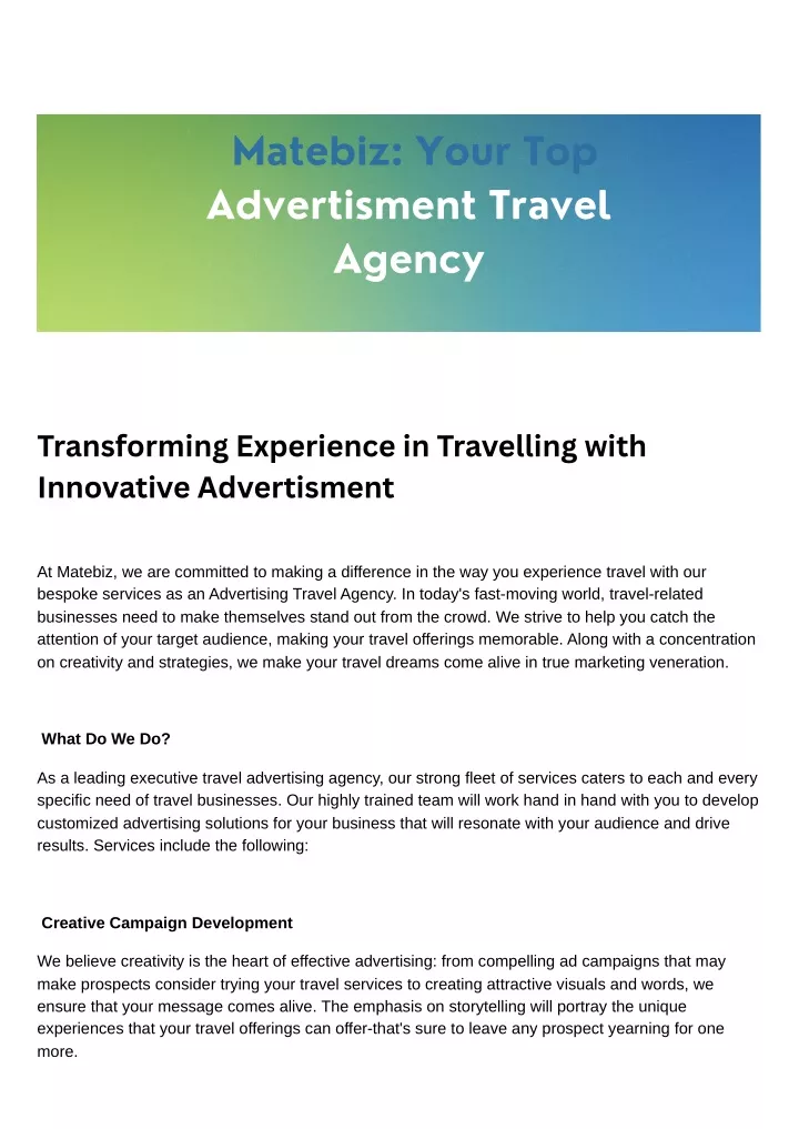 matebiz your top advertisment travel agency