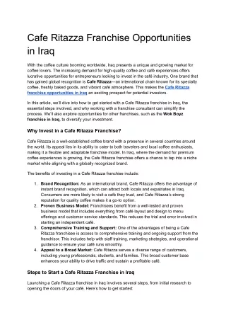 Cafe Ritazza Franchise Opportunities in Iraq