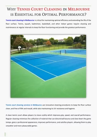 Why Tennis Court Cleaning in Melbourne is Essential for Optimal Performance