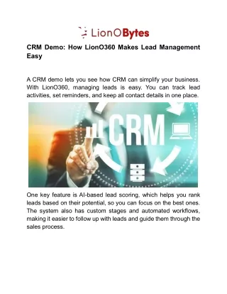 CRM Demo How LionO360 Makes Lead Management Easy