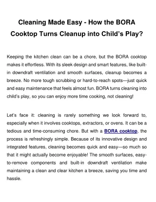 Cleaning Made Easy - How the BORA Cooktop Turns Cleanup into Child’s Play?