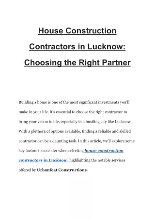 House Construction Contractors in Lucknow_ Choosing the Right Partner