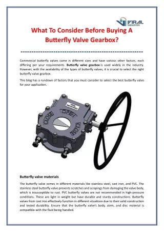 What To Consider Before Buying A Butterfly Valve Gearbox