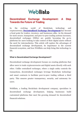 decentralized exchange development a step towards
