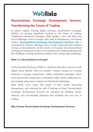 decentralized exchange development services