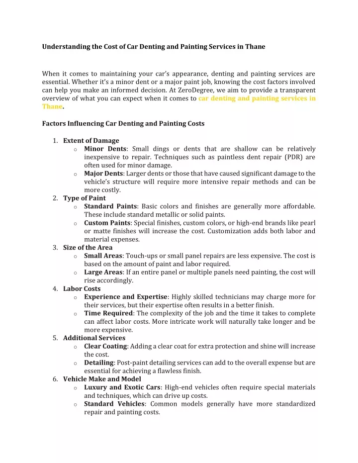 understanding the cost of car denting