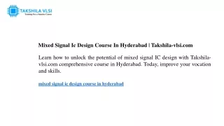 mixed signal ic design course in hyderabad